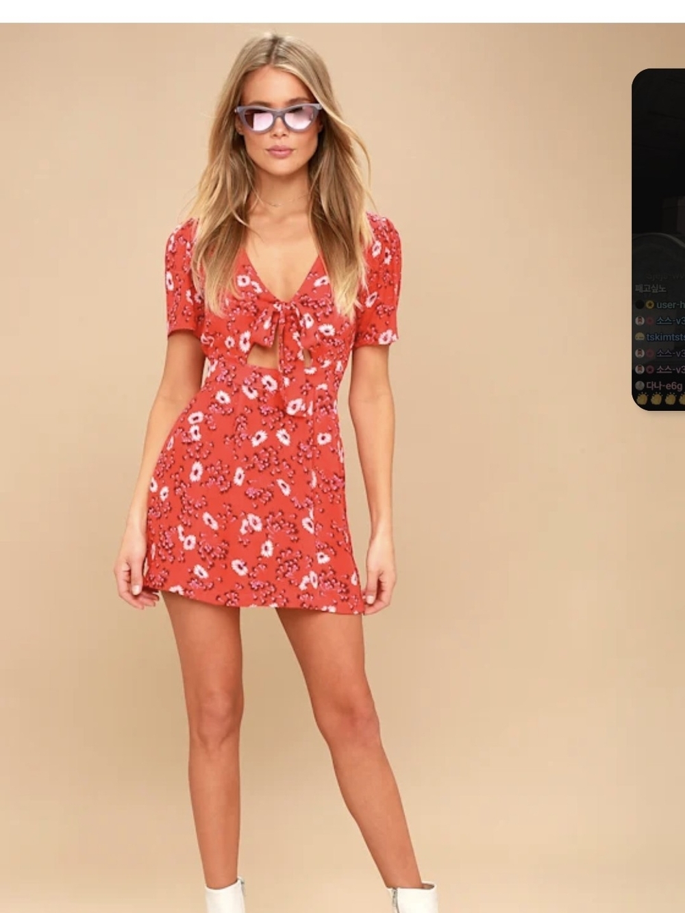 Free People Red Floral Tie-Front Mini Dress